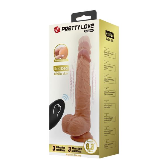 Вібратор на присосці PRETTY LOVE Jonathan 8,3'' Light Brown, 3 vibration functions Thrusting Wireles Sex Aura | Зображення 1