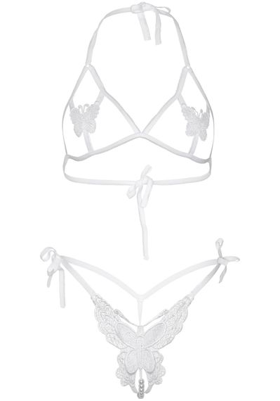 Еротичний комплект з відкритою чашкою Leg Avenue Open cup bra and pearl panty One Size White | Зображення 4