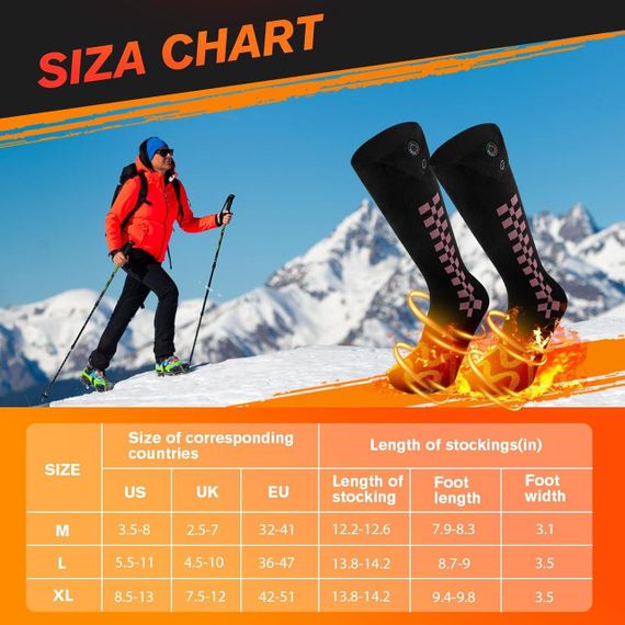 Шкарпетки з акумулятором 7,4 В Шкарпетки з підігрівом для чоловіків і жінок, | Зображення 2