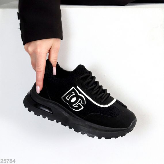 Теплі замшеві чорні кросівки з хутром Тедді доступна ціна 37