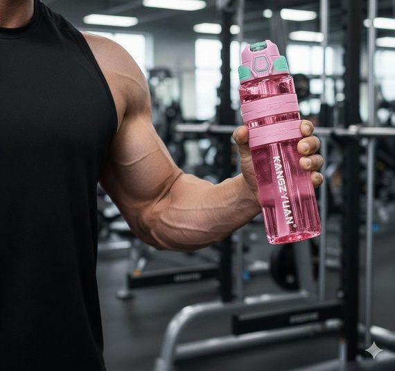 Спортивная бутылка KANGZYUAN 700 мл - Розовая Tritan BPA-free, ударопрочная эко-бутылка с трубочкой и ремешком | Зображення 9