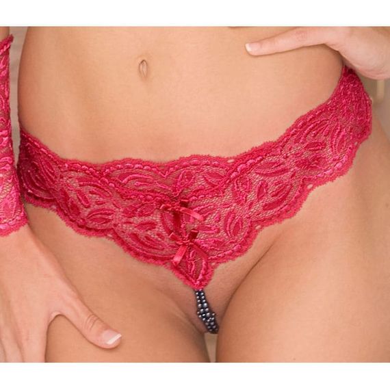 Трусики стринги с черным жемчугом Ebony Your Night Paris Красные M | Зображення 5