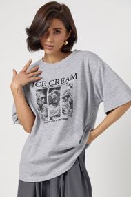 Бавовняна футболка вільного крою з написом Ice Cream - сірий цвет, ONE SIZE (є розміри)
