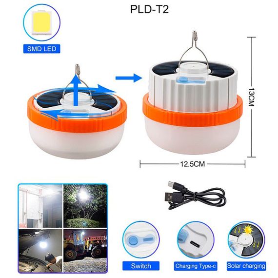 Светодиодный фонарь кемпинг на солнечной батарее T2-SMD, АКБ Li-Ion, ЗУ Тype-C OR-89 | Зображення 4