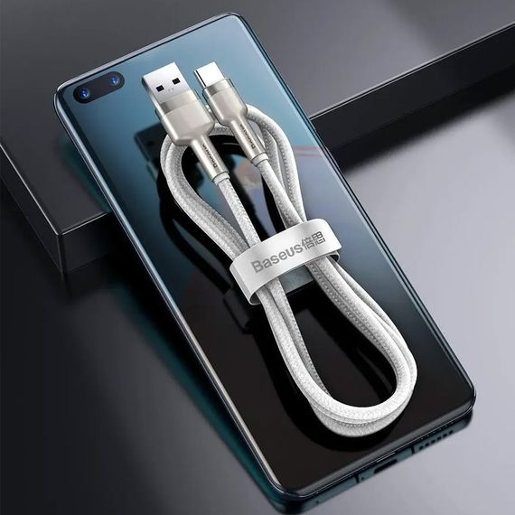 Дата кабель Baseus Cafule Metal Data USB to Type-C 66W (1m) (CAKF00010) White | Зображення 3