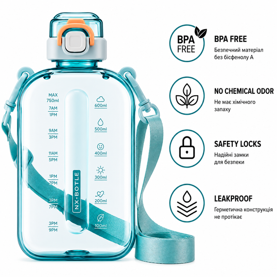 Спортивна пляшка для води SPORT (750 мл) — BPA-free пластик, берюзова | Зображення 8