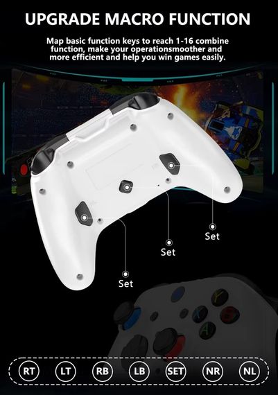 Бездротовий геймпад T-S102 Pro Bluetooth / 2.4G контролер з вібрацією, для Switch, PS3, Windows, Android, iOS, Steam - White | Зображення 3