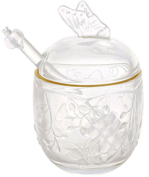 Банка-медівниця скляна "Butterfly" 250мл з кришкою та ложкою-буловою