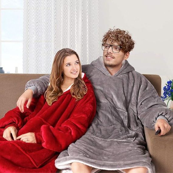 Худі-плед, толстовка Super Dalian з карманами та капюшоном для дому флісовий теплий оверсайз кофта-одеяло сірий | Зображення 1