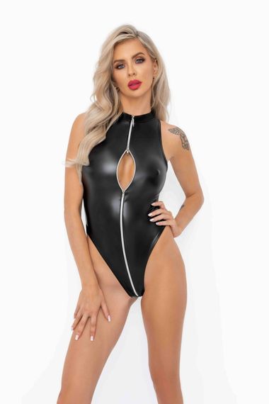 Боди с мокрым эффектом Noir Handmade F294 Powerwetlook bodysuit with front zipper, S, Черный, XXL | Зображення 1
