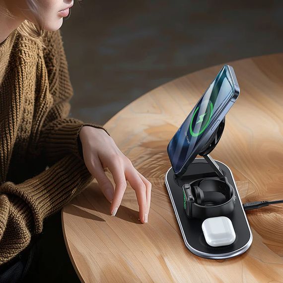 БЗП Acefast E19 Qi2 desktop 3-in-1 Black | Зображення 4