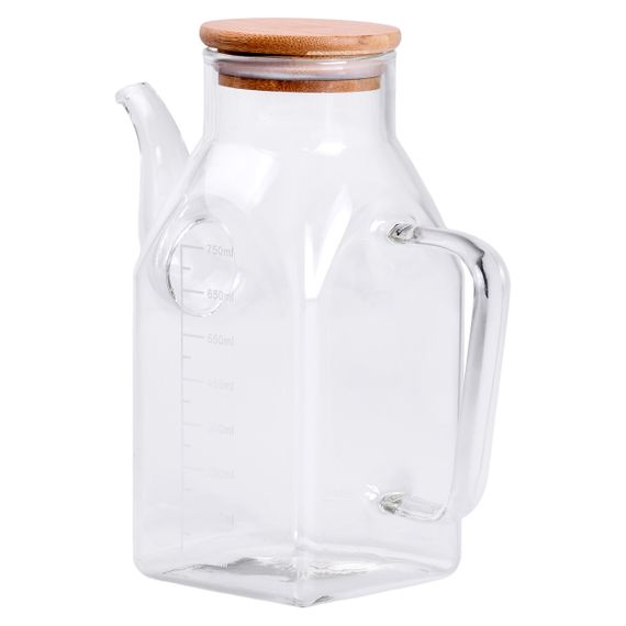 Стеклянная бутылка для масла 750 мл с ручкой и бамбуковой крышкой HP-34-4 | Зображення 4