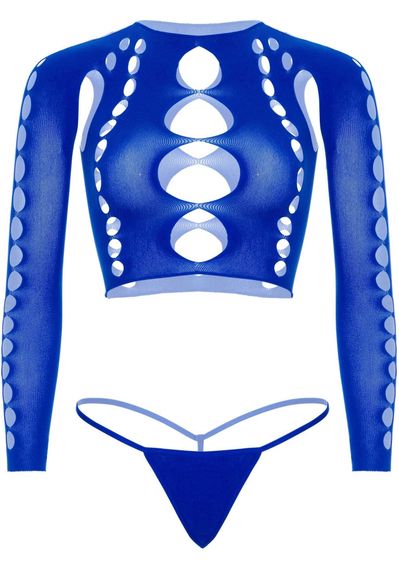 Комплект Leg Avenue Long sleeve crop top & string Электрик One Size | Зображення 2