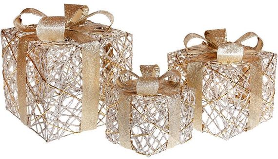 Набір декоративних подарунків - 3 коробки 15х20см, 20х25см, 25х30см з LED-підсвіткою, світле золото КОПІЯ