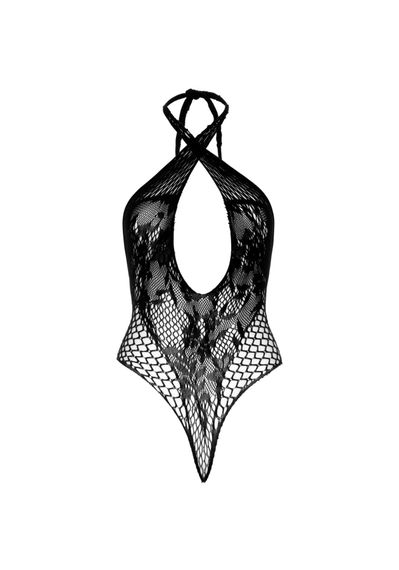 Мереживне тедді Leg Avenue Lace and net halter teddy One size Black, глибокий виріз, халтер | Зображення 6