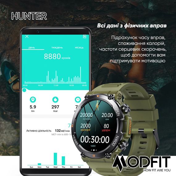 Розумний годинник Modfit Hunter All Black 36 мм. | Зображення 5