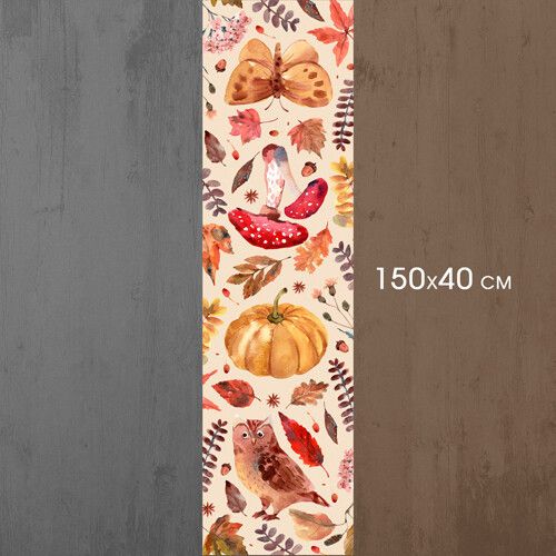 Доріжка на стіл Гарбуз, сова, мухомор, метелик 150x40 см (DR__23S014) | Зображення 1