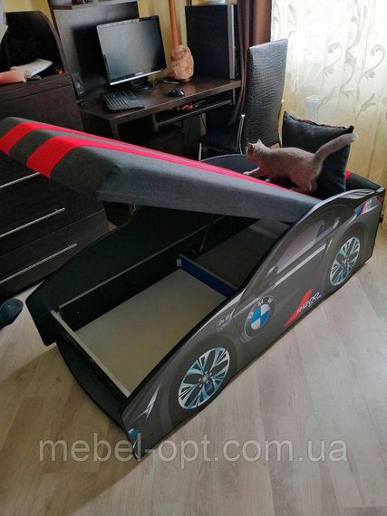 Кровать машинка серия Элит модель BMW черная (графит) со спортивным матрасом и подушкой | Зображення 1