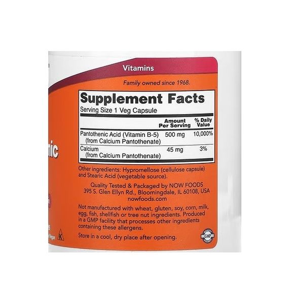 Пантотенова кислота NOW Foods Pantothenic Acid 500 mg 100 Veg Caps | Зображення 1