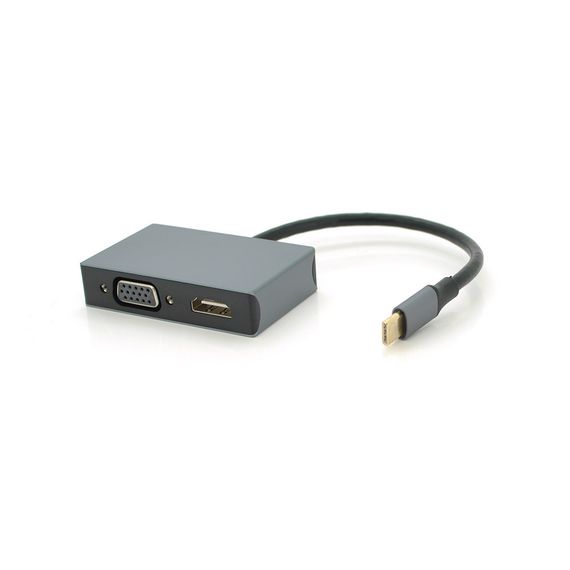 Хаб Type-C(папа) алюмінієвий, HDMI(мама)+VGA(мама), 23cm, Silver | Зображення 1