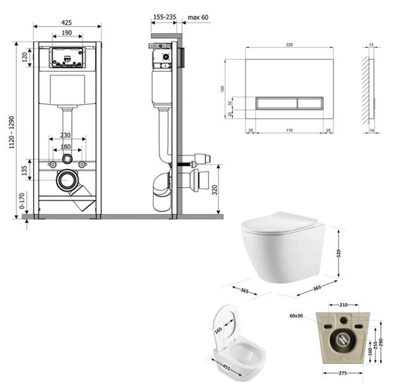 Набір Qtap Nest 4 в 1 підвісний унітаз Robin Ultra Quiet 520x365x365 + комплект інсталяції QT13332381AW47505 | Зображення 1