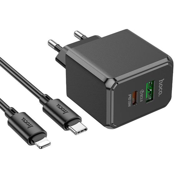 Набір СЗУ HOCO CS14A+кабель Lighting, 1xUSB+1xUSB-C, PD20W+QC3.0, кабель 1м | Зображення 3
