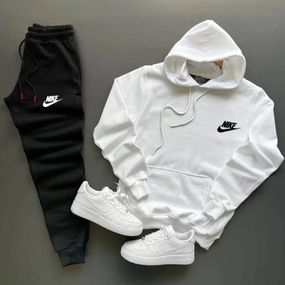 Весняний костюм nike худі біле + штани чорні.