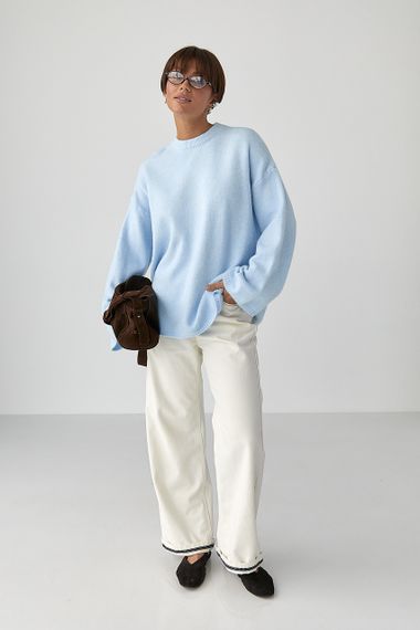 В'язаний жіночий джемпер з широкими рукавами - блакитний цвет, ONE SIZE (є розміри) | Зображення 2