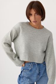 Укорочена в’язана кофта зі рваним ефектом - сірий цвет, ONE SIZE (є розміри)