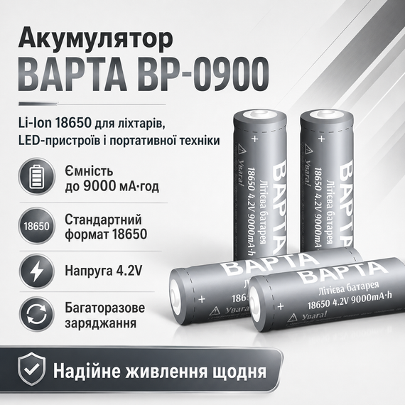 Аккумулятор BAPTA BP-0900 18650 Li-Ion 9000 мАч 4.2В для фонарей, power bank и портативной техники