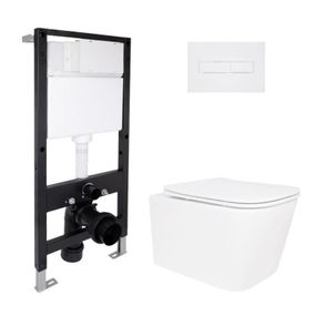 Готовое решение Qtap для ванной комнаты: подвесной унитаз Crow Ultra Quiet 485x340x290 + комплект инсталляции Standard (линейная