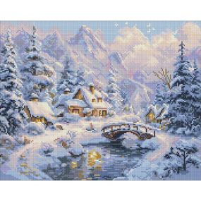Алмазна мозаїка "Зимовий затишок серед гір" AMO20001, 40х50 см