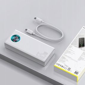 Повербанк Baseus Amblight 30000mAh 65W, 4USB + 2 Type-C, PD/QC, для ноутбука, білий