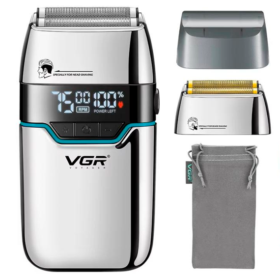 Электробритва VGR V-350 SILVER шейвер, двойное лезвие, 2 насадки, LED дисплей