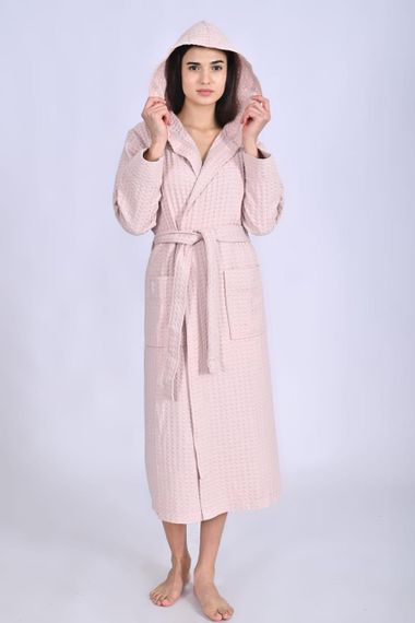 Женский вафельный халат Nusa 4160 c капюшоном, пудровый 2XL | Зображення 4