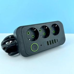 Сетевой фильтр питания UA Power Socket F09U 3 розетки +4USB +Type-C Port 2m, сетевой удлинитель розеток