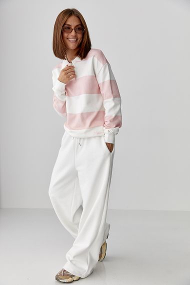 Кофта-поло у смужку - пудра цвет, M (є розміри) | Зображення 2