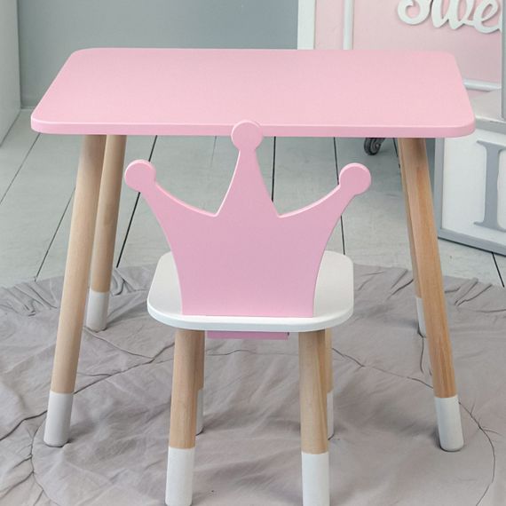 Дитячий  прямокутний стіл і стільчик корона з білим сидінням. Столик рожевий дитячий | Зображення 5
