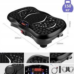 Фитнес вибропластура с Bluetooth, 99 уровней, 5 программ, эспандеры, 150 кг, 52×32×13.5 см