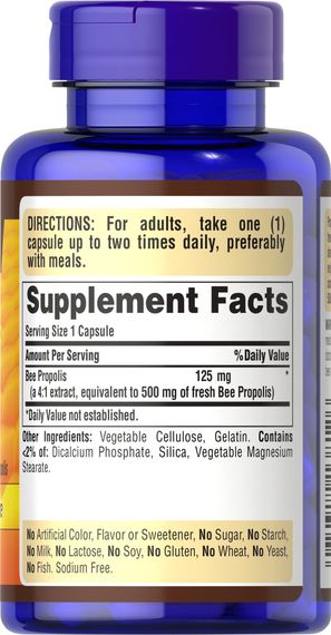 Натуральная добавка для иммунитета Puritan's Pride Bee Propolis Extract 125 mg 100 Caps | Зображення 1
