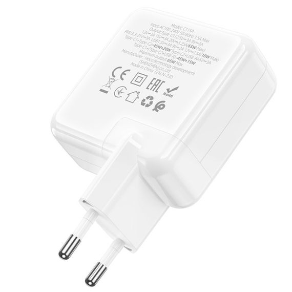 МЗП Hoco C115A Header PD65W+QC3.0 (1USB-A/2C) White | Зображення 3