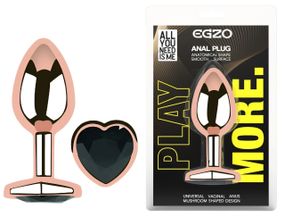 Анальна пробка EGZO Rose Gold Heart Plug, металева, рожево-золота, розмір M, з кристалом Sex Aura