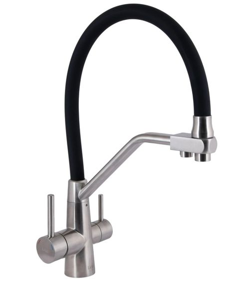 Змішувач для кухні Lidz Aria 020F3 з гнучким виливом з підключенням для питної води LDARI020F3BNK37647