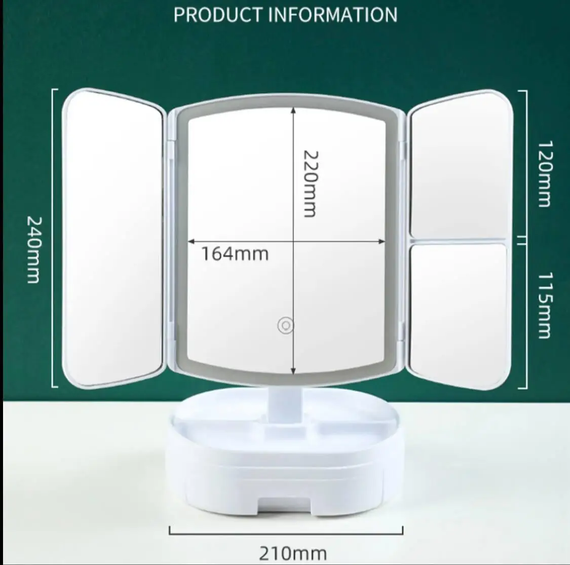 Косметическое тройное зеркало с подсветкой от USB, Зеркало для макияжа сенсорное с подставкой TPSP | Зображення 6