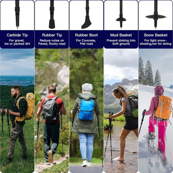 Складная треккинговая палка HUGSEE для женщин и мужчин, алюминиевые, EVA ручка, чехол и аксессуары | Зображення 5