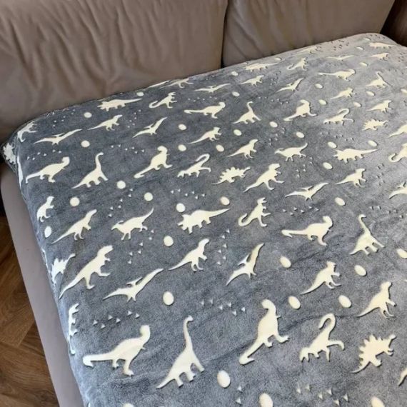 Флисовый полуторный плед 150х100, светящийся в темноте Динозавры серый | Зображення 1