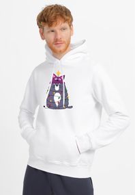 Худі чоловіче біле з принтом "Сірий кіт", 2XL