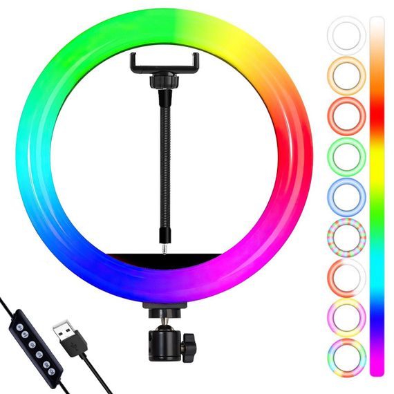 Кільцева RGB лампа 26 см, MJ260 Soft Ring Light / Світлодіодна лампа для селфі