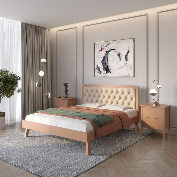 Полуторне дерев&#039;яне ліжко Mebigrand Токіо Коричневий (RAL8025)/Аляска 23 (Бежевий) 120х190 см (MBG-4888)