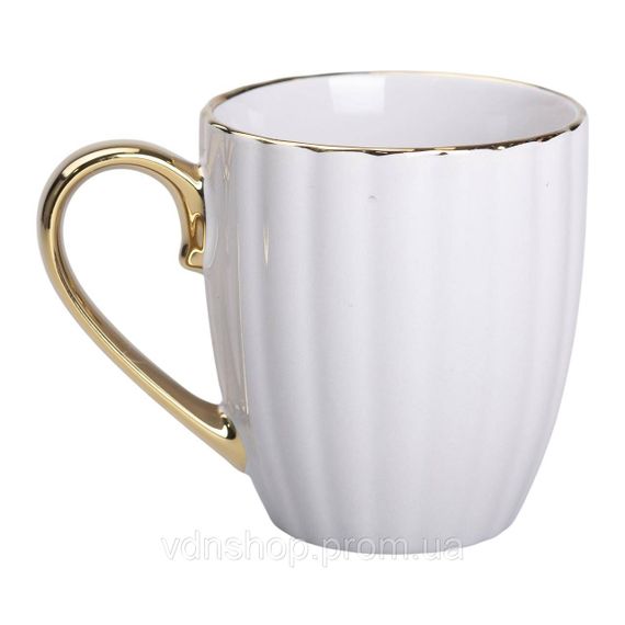 Чашка фарфоровая с золотым ободком и золотой ручкой 420 (мл) кружка Серая RX-N240629G